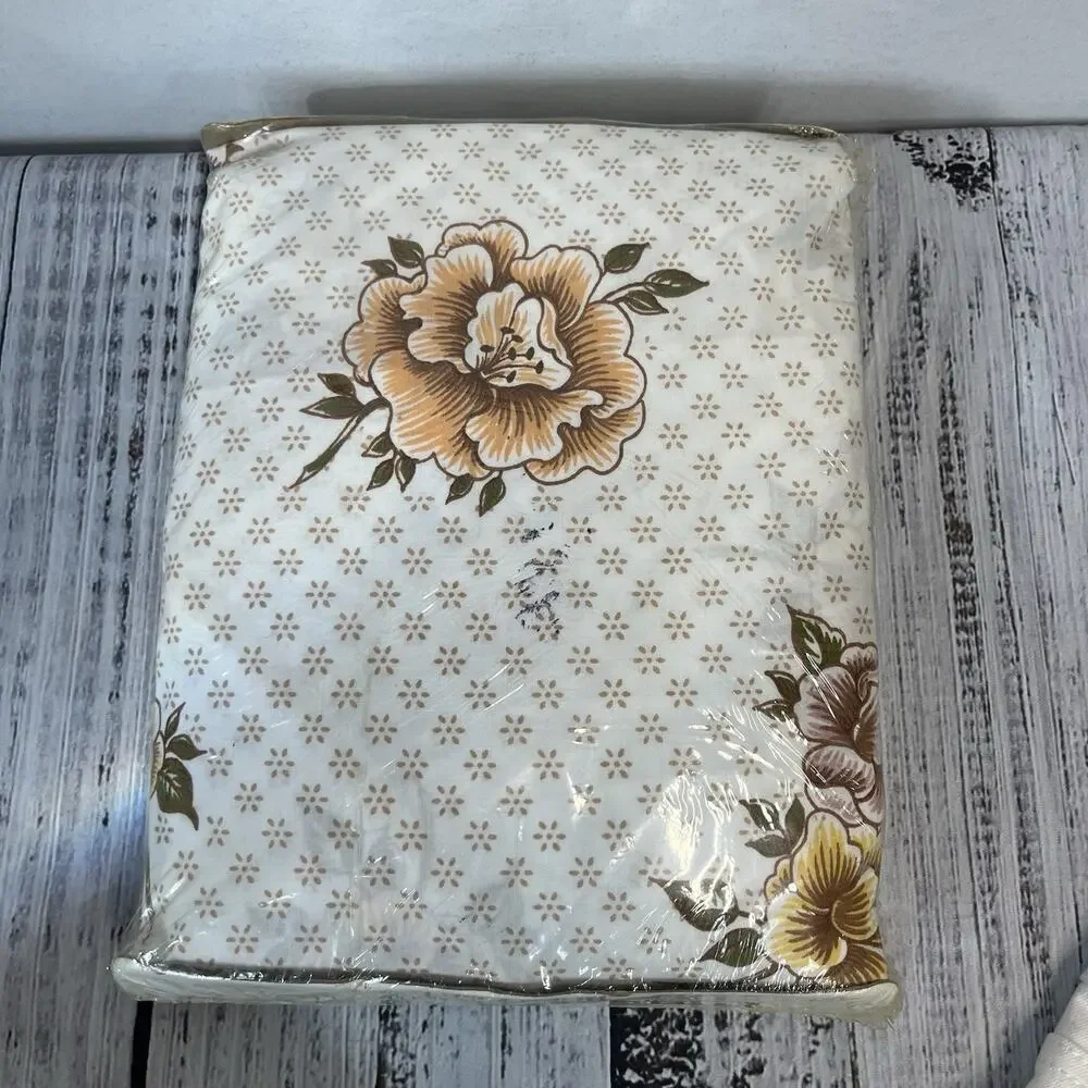 Vintage Monticello Cannon 3pc Twin Sheet Set Pillowcase Orange Yellow Floral 692